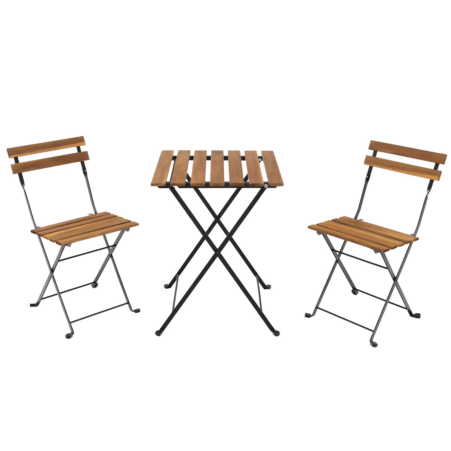755211-01.jpg VESTIAMO CASA GIARDINO - Set giardino Bistrot Tavolo e 2 Sedie Richiudibili in Legno di Acacia e Acciaio - immagine 1