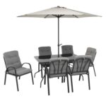 VESTIAMO CASA GIARDINO - Set Tavolo da Giardino 6 Sedie con Ombrellone Grigio