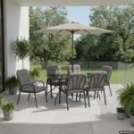 VESTIAMO CASA GIARDINO - Set Tavolo da Giardino 6 Sedie con Ombrellone Grigio - immagine 2