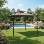 VESTIAMO CASA GIARDINO - Gazebo da giardino Richiudibile in Acciaio Antracite con Telo in Poliestere Écru 3x3 metri - immagine 2