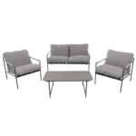 VESTIAMO CASA GIARDINO - Set da giardino 4 pezzi con Struttura in Acciaio Antracite, top in vetro e cuscini Grigio Chiaro