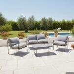 VESTIAMO CASA GIARDINO - Set da giardino 4 pezzi con Struttura in Acciaio Antracite, top in vetro e cuscini Grigio Chiaro - immagine 2