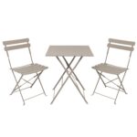 VESTIAMO CASA GIARDINO - Set giardino Bistrot tavolo 60x60 cm e 2 sedie pieghevoli in acciaio Tortora