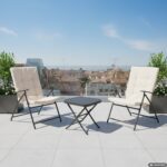 VESTIAMO CASA GIARDINO - Set giardino Tavolo 45x45 cm e 2 sedie in acciaio Antracite Richiudibili con Cuscini Ècru - immagine 2