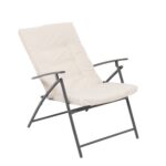 VESTIAMO CASA GIARDINO - Set giardino Tavolo 45x45 cm e 2 sedie in acciaio Antracite Richiudibili con Cuscini Ècru - immagine 4