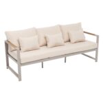 VESTIAMO CASA GIARDINO - Set da giardino 4 pezzi struttura in alluminio Sabbia e braccioli in Polywood con cuscini Beige - Formato da 1 divano, 2 poltrone e 1 tavolino - immagine 5