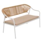 VESTIAMO CASA GIARDINO - Set da giardino 4 pezzi Struttura in Acciaio Bianca, Schienale in Rattan, Top in vetro e Cuscini Tortora inclusi - immagine 4