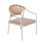 VESTIAMO CASA GIARDINO - Set da giardino 4 pezzi Struttura in Acciaio Bianca, Schienale in Rattan, Top in vetro e Cuscini Tortora inclusi - immagine 5