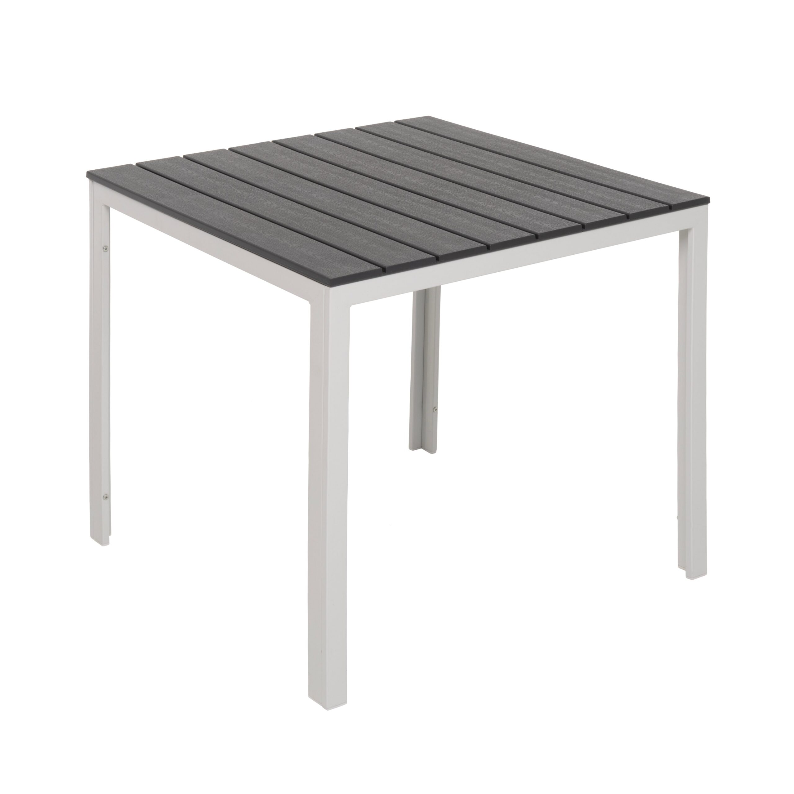 797816_1.jpg VESTIAMO CASA GIARDINO - Tavolo da giardino in acciaio Bianco con Doghe Effetto Legno Antracite - h74x78x78 cm - immagine 1
