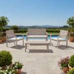 VESTIAMO CASA GIARDINO - Set da giardino 4 pezzi struttura in acciaio Beige con Doghe in HDPE Effetto Legno Tortora - immagine 2