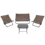 VESTIAMO CASA GIARDINO - Set da giardino 4 pezzi con Struttura in Acciaio Antracite, Tavolino con top in vetro e cuscini Tortora