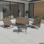 VESTIAMO CASA GIARDINO - Set da giardino 4 pezzi con Struttura in Acciaio Antracite, Tavolino con top in vetro e cuscini Tortora - immagine 2
