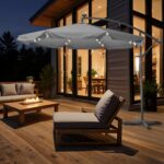 VESTIAMO CASA GIARDINO - Ombrellone da giardino Decentrato con 32 LED e Pannello Solare Grigio diametro 3 metri - immagine 2