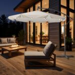 VESTIAMO CASA GIARDINO - Ombrellone da giardino Decentrato con 32 LED e Pannello Solare Ècru diametro 3 metri - immagine 2