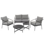 VESTIAMO CASA GIARDINO - Set da giardino 5 pezzi struttura in acciaio e top tavolini in metallo con cuscini Grigio Scuro