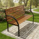 VESTIAMO CASA GIARDINO - Panchina da Giardino 3 Posti in Acciaio e Legno di Abete - h82x120x62 cm - immagine 2