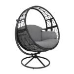 VESTIAMO CASA GIARDINO - Poltrona Dondolo da Giardino in acciaio con rivestimento Effetto Rattan Grigio Scuro e cuscini inclusi - h142x124x90 cm