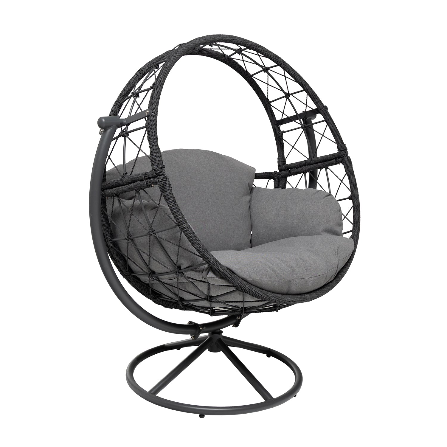 809002-01.jpg VESTIAMO CASA GIARDINO - Poltrona Dondolo da Giardino in acciaio con rivestimento Effetto Rattan Grigio Scuro e cuscini inclusi - h142x124x90 cm - immagine 1