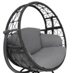 VESTIAMO CASA GIARDINO - Poltrona Dondolo da Giardino in acciaio con rivestimento Effetto Rattan Grigio Scuro e cuscini inclusi - h142x124x90 cm - immagine 3