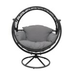 VESTIAMO CASA GIARDINO - Poltrona Dondolo da Giardino in acciaio con rivestimento Effetto Rattan Grigio Scuro e cuscini inclusi - h142x124x90 cm - immagine 4