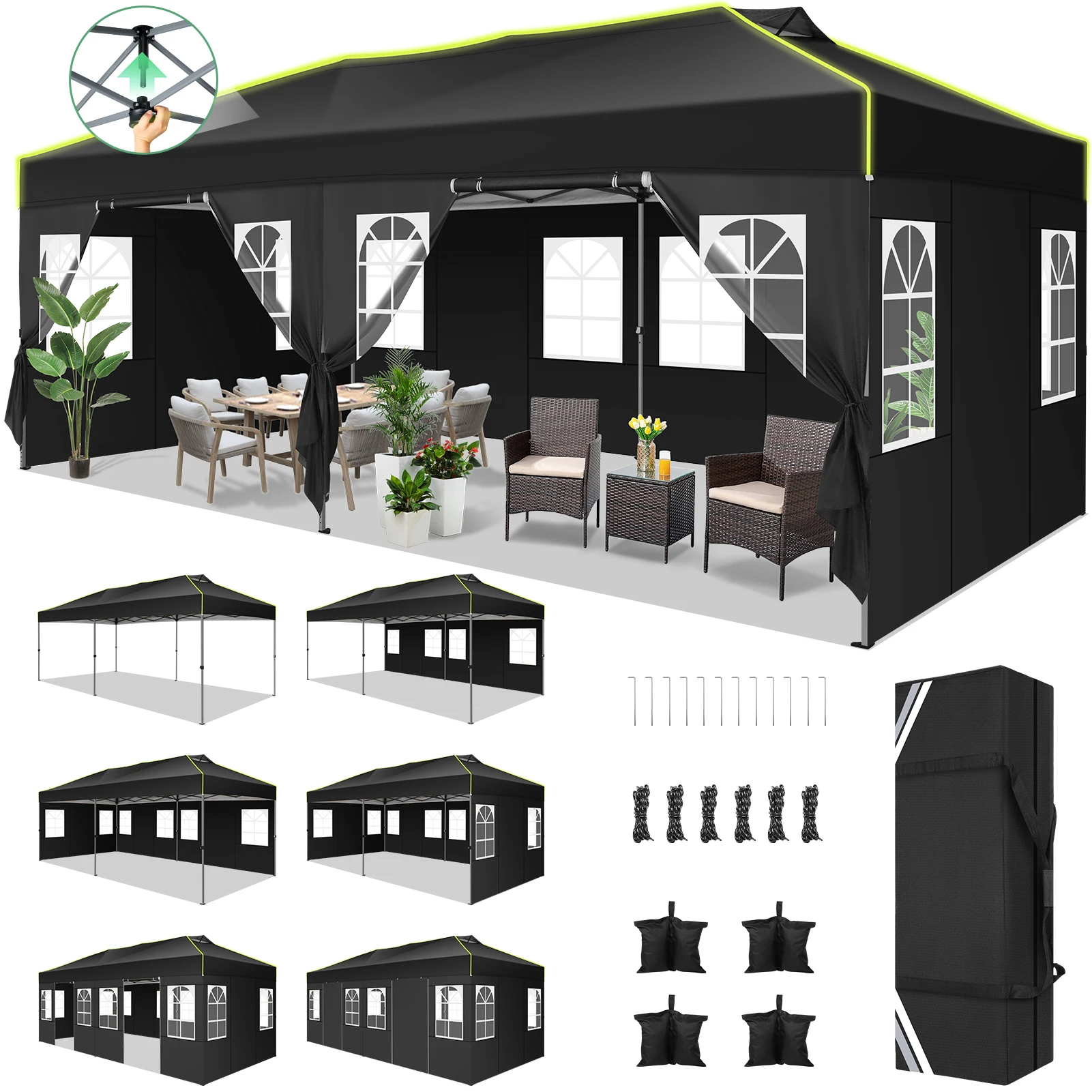 A22740bc1a64d48c2b9652dd9bd0b69e8D.webp Tenda da festa impermeabile pop-up per gazebo pieghevole da 3x6 m con protezione UV a 6 pareti laterali per matrimoni commerciali all'aperto in giardino