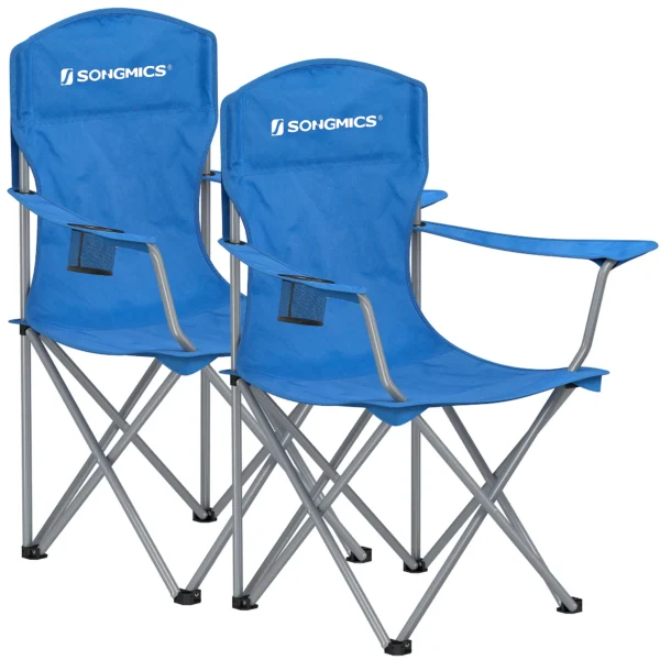 SONGMICS Sedie da Campeggio, Set di 2 Sedie da Esterno, Schienale Alto, Braccioli, Tasca Portabicchiere, Portatili, Pieghevoli, Capacità di Carico 150 kg, Campeggio, Giardino, Pesca, Terrazza,