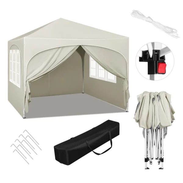WOLTU Gazebo pieghevole 3x3m con 4 pareti laterali Tenda da festa regolabile in altezza Protezione UV idrorepellente per giardino, campeggio, picnic
