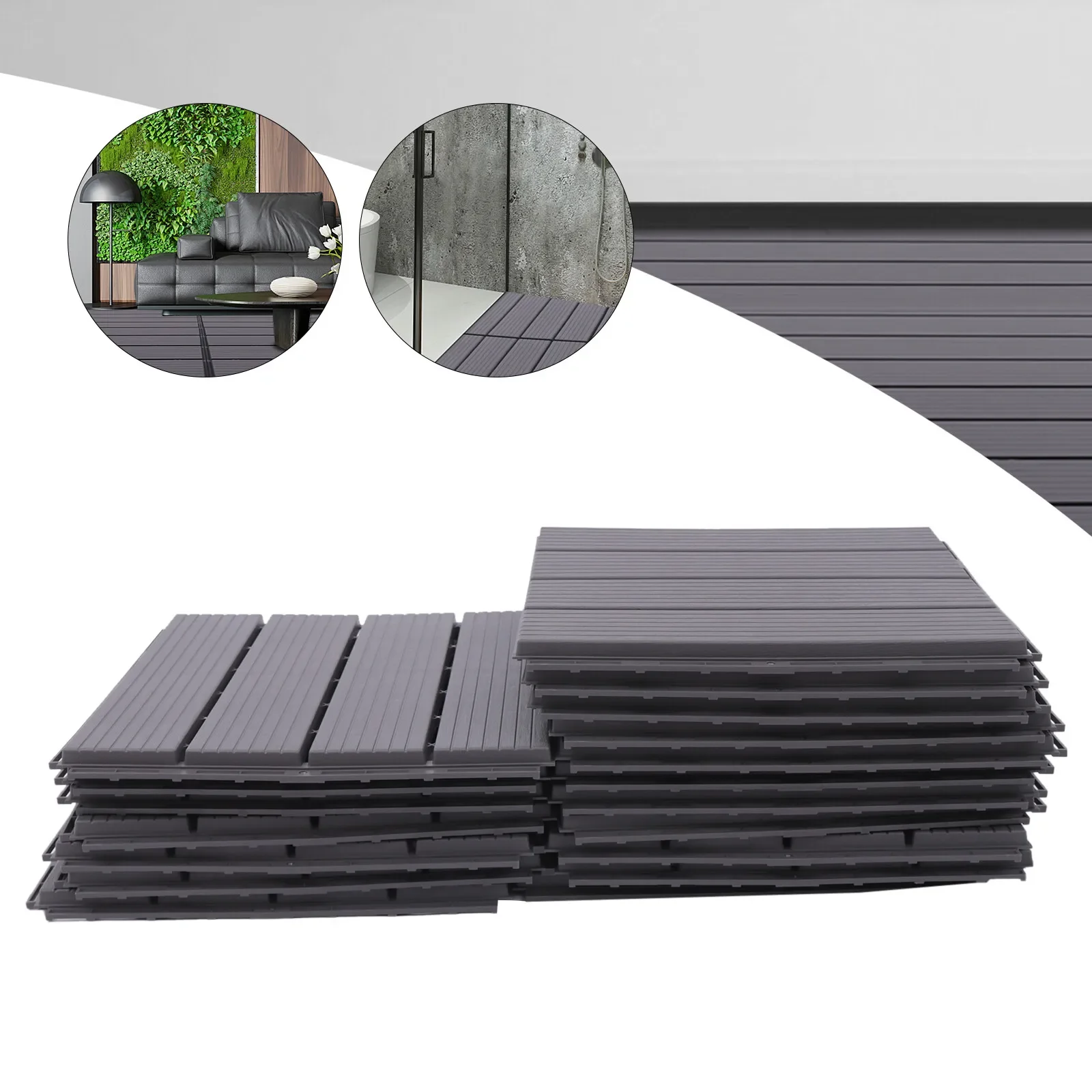 S07364b4cdcf34046b39bf4e3d616e8eeh.webp Piastrelle a incastro 30x30 cm in composito plastico per patio, facili da installare, design antiscivolo per uso interno ed esterno