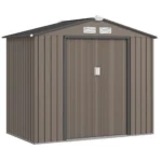 Casetta da giardino Outsunny in metallo 2,77 m&sup2; - Casetta da giardino 213x185 cm con kit di fondazione, porta scorrevole con serratura e 4 finestre di ventilazione - Marrone