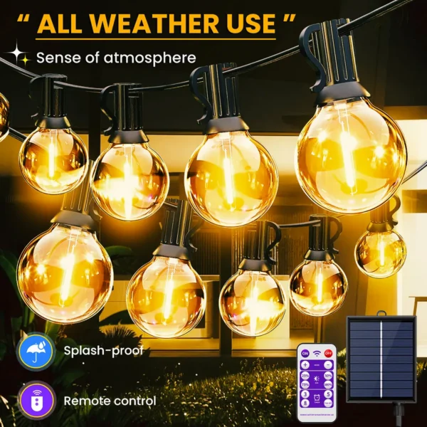 Luci a stringa solari a LED G40 con telecomando, dimmerabili e 8 modalità di lampeggio, luci impermeabili per patio e decorazioni da giardino per esterni