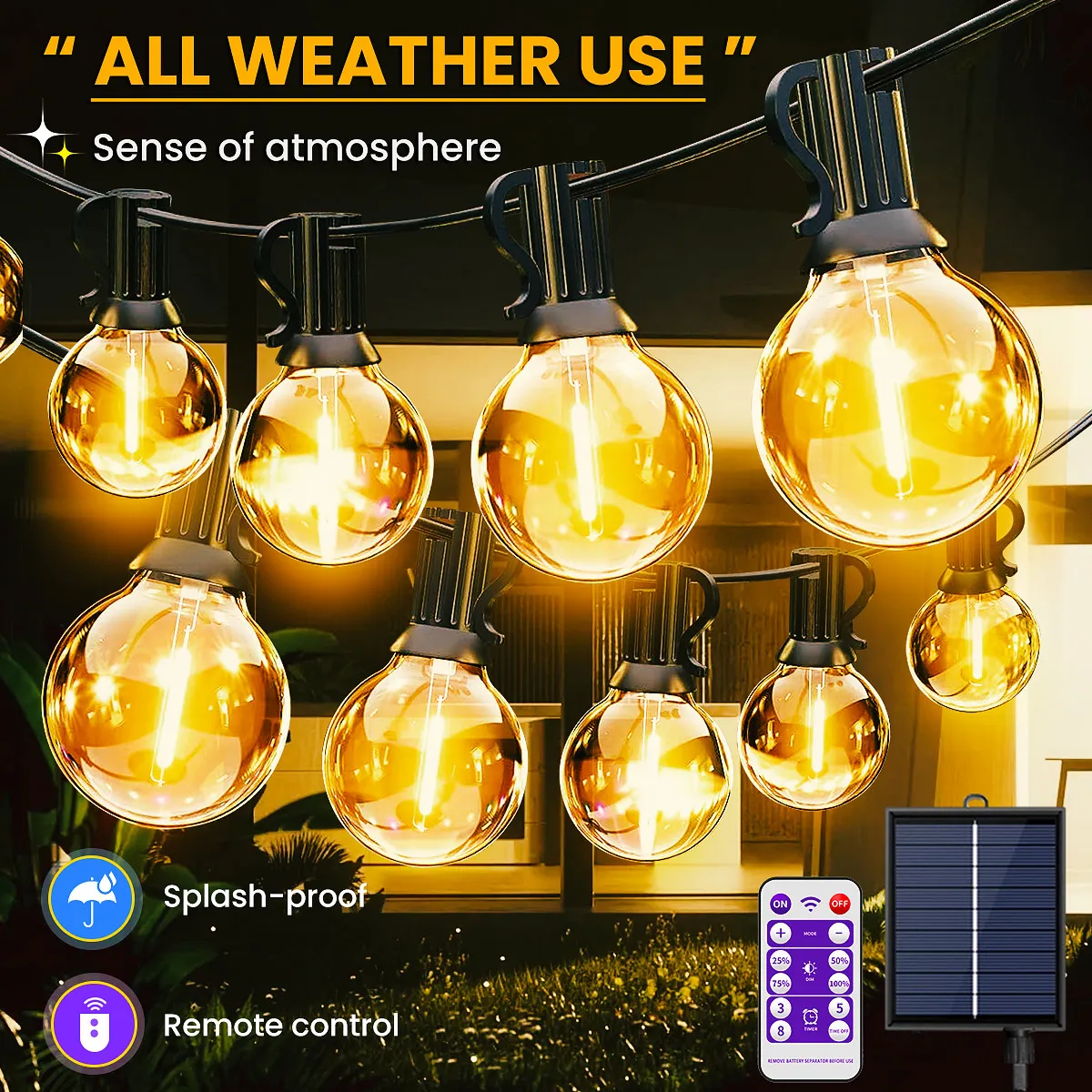 S08ab006e6f29467fb5e5ecbe4f3b00c1K.webp Luci a stringa solari a LED G40 con telecomando, dimmerabili e 8 modalità di lampeggio, luci impermeabili per patio e decorazioni da giardino per esterni