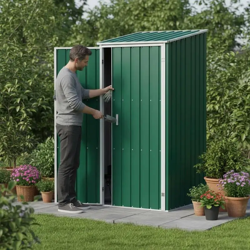 S0c3666ad145144578b87b289fa026242y.webp Casetta da Giardino Verde, 87x98x159cm, Telaio in Metallo Zincato, Resistente e Facile da Montare per Uso Esterno