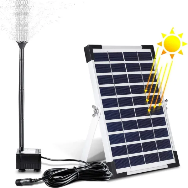 Pompa Solare per Laghetto, Kit Pompa Acqua Solare per Fontana 12W, Pompa Sommergibile per Laghetto da Giardino 190L/h con Tubo Acqua da 1M Fai da Te, 9 Ugelli