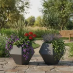 Set di 2 Fioriere in Acciaio Antracite 50x50x40 cm, Vasi Quadrati per Giardino, Terrazza e Balcone