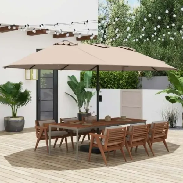 Ombrellone da Giardino a Doppia Faccia, Grande Ombrellone da Esterno con Base - Marrone, Spedizione da Magazzino Locale