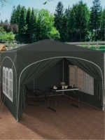 WOLTU Gazebo Pieghevole Regolabile in Altezza con 4 Pareti Laterali 3x3m, Tenda per Feste Idrorepellente con Protezione UV per Campeggio e Picnic