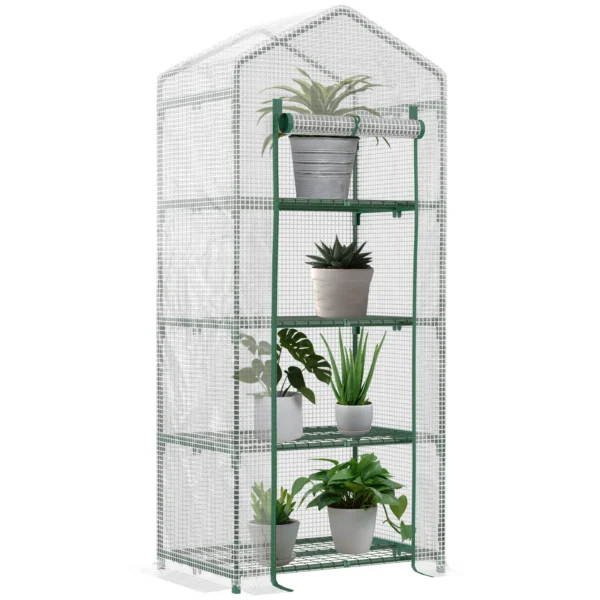 Outsunny Serra da giardino in PE con scaffali a 4 livelli, serra da balcone, telo rinforzato. 70x50x160cm, Bianco