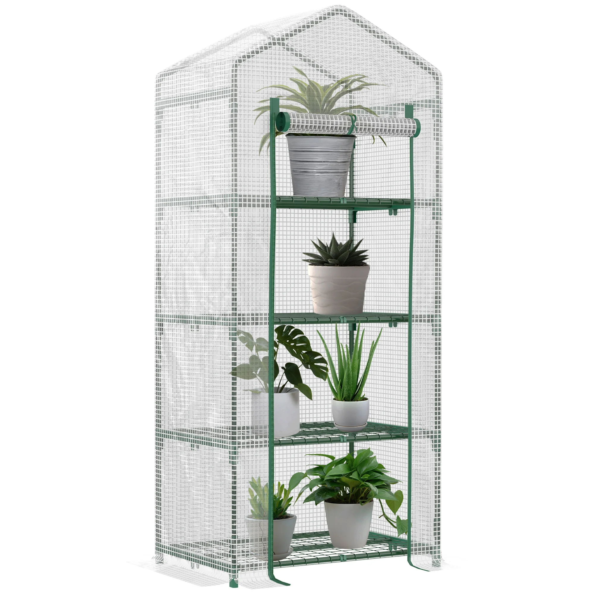 S282b04d2ac434b37af6792b11ad4e885w.webp Outsunny Serra da giardino in PE con scaffali a 4 livelli, serra da balcone, telo rinforzato. 70x50x160cm, Bianco