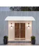 Tettoia ad Arco 35.4x118 Pollici Trasparente e Bianca in Alluminio, Protezione da Pioggia e Neve, Resistente ai Raggi UV, Montaggio a Parete