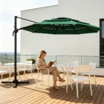 Ombrellone da giardino pieghevole 3x3 m verde, in alluminio e poliestere anti-UV, 4 livelli, con manovella e inclinazione