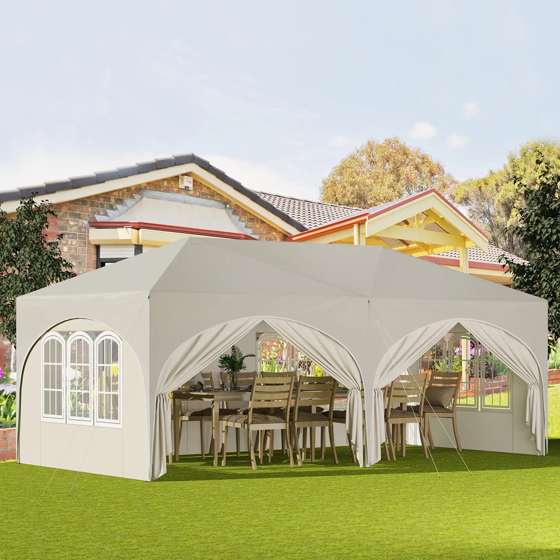 S3a7bb9908dc54572aff72a6e9291950bN.webp WOLTU Gazebo Pieghevole Regolabile 3x6m con 6 Pareti Laterali, Tenda Impermeabile con Protezione UV e Borsa per il Trasporto, Ideale per Picnic