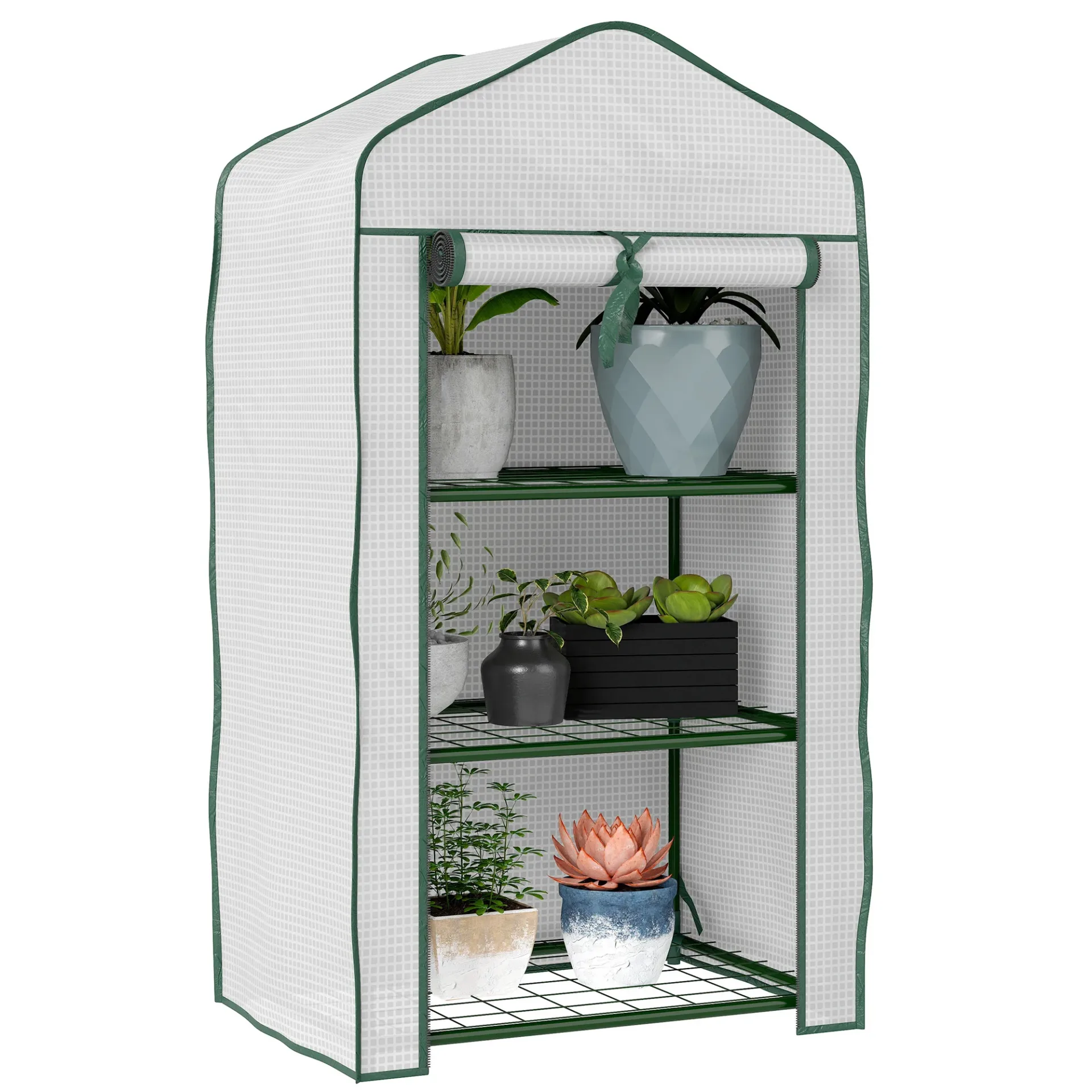 S3d2eb919624e4f4cb5f73d07eb38868eB.webp Outsunny serra da giardino con scaffali a 3 livelli, serra da balcone, telo in PE rinforzato, telaio in acciaio, porta con cerniera avvolgibile, per ortaggi, piante e fiori, 59x39x cm, Bianco