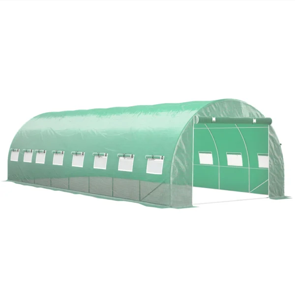 Outsunny Serra da Giardino a Tunnel 24m² 8L x 3L x 2H m - 16 Finestre, Porta Hot Tide, Acciaio Tubolare Zincato, Telo Verde ad Alta Densità