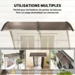 Tettoia per porta d'ingresso, tetto per porta esterna in policarbonato e alluminio, protezione resistente contro pioggia e raggi UV per terrazza, balcone, marrone