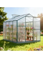 Serra in alluminio con fondotinta 4,75 M2 - 190 × 253 cm Incl, lucernario e porta scorrevole, serra da giardino per piante