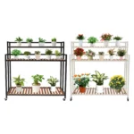Scaffale per piante Supporto per piante a 3 livelli Supporto per fiori mobile 100×40×102 cm per balconi, giardini 4* Ruote universali
