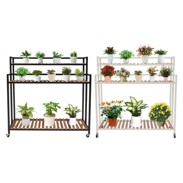 Scaffale per piante Supporto per piante a 3 livelli Supporto per fiori mobile 100×40×102 cm per balconi, giardini 4* Ruote universali