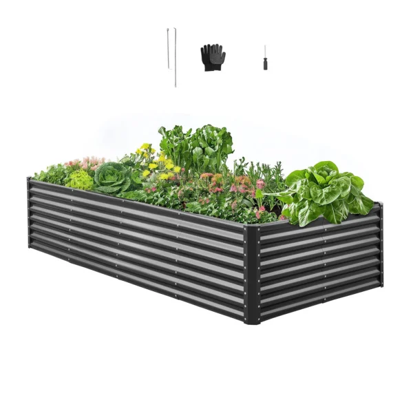 SucceBuy Fioriera Rialzata in Metallo per Esterni, Vaso Galvanizzato con Fondo Aperto per Coltivare Verdure, Fiori ed Erbe