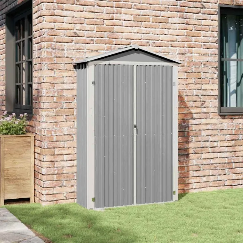 S7221fc0c1bb744e98f70e8076b6a63662.webp Casetta da giardino grigia 116x45x175 cm in acciaio zincato