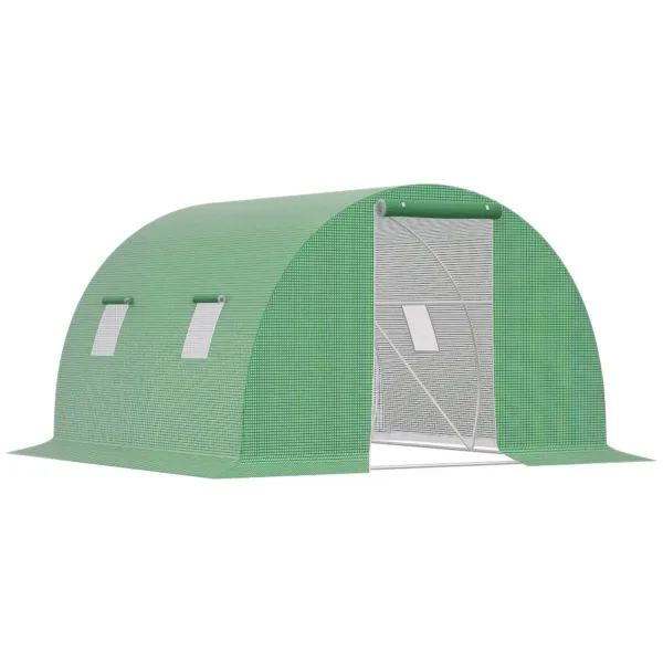 Outsunny Serra da Giardino a Tunnel 9 m² dim. 3L x 3L x 2H m - 4 finestre, porta con cerniera, telaio a tubo avvolgibile in acciaio zincato, telone in PE verde ad alta densità